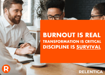 BLOG - Burnout is real. Transformation is critical. Discipline is survival. Three people talking around a table with text over them.