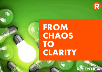 Relentica Blog - From Chaos to Clarity - lots of light bulbs, with one brightly lit up on a green background. Relentica Blog.
