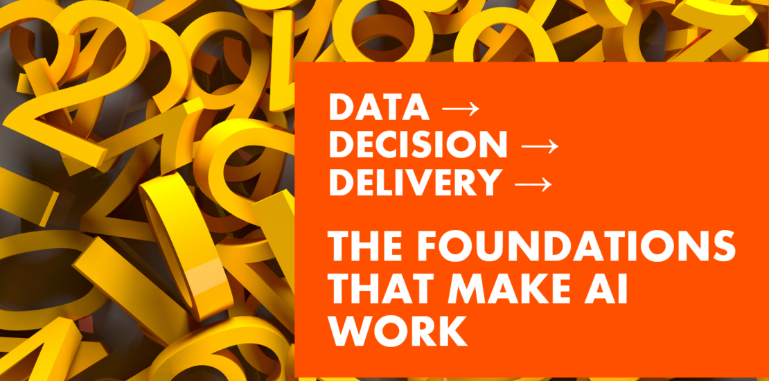 Relentica Blog: Data Decision Delivery text over random image of yellow single digit numbers