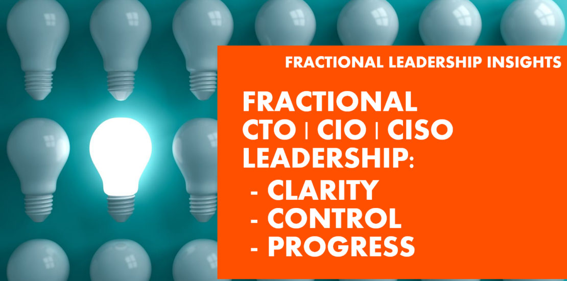 Fractional CTO CIO CISO - clarity control progress text over a group of lightbulbs with one lit up