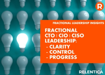Fractional CTO CIO CISO - clarity control progress text over a group of lightbulbs with one lit up