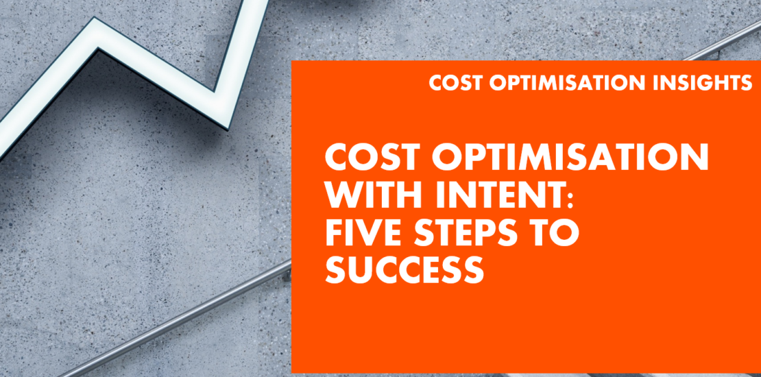 Relentica: Cost Optimisation with Intent: Five Steps to Success over an image of some stairs and a chart going upwards