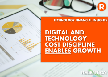 Digital and technology cost discipline enables growth - text over paperwork with financial numbers written down