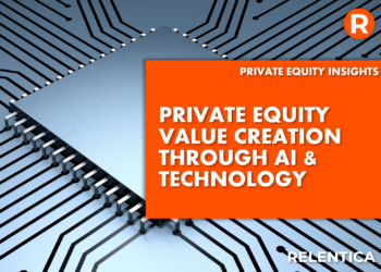 Private Equity Value Creation Through Ai and Technology text over image of a AI chip