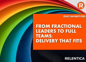 From Fractional Leaders to Full Teams - Delivery That Fits your business text over rainbow abstract