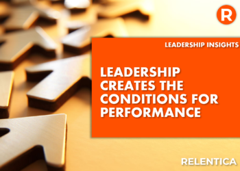 Leadership created the conditions for performance - over gold arrows point upwards